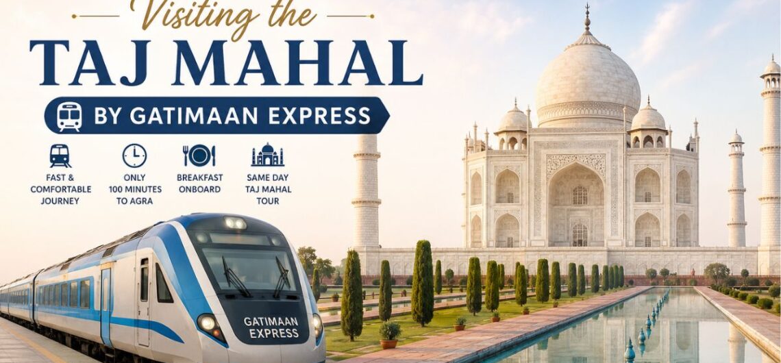 Complete guide to visiting the Taj Mahal by Gatimaan Express with a high-speed train from Delhi to Agra for a same-day tour.